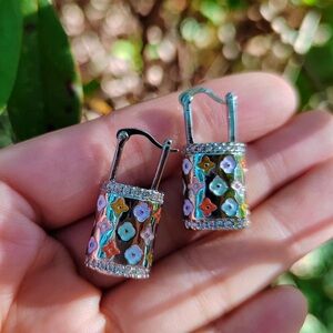 Designer-Style Vjngage Icon Lock Drop Earrings - Silver